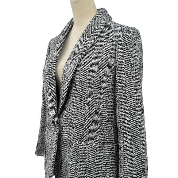 Talbots NWT Petite Black & White Herringbone Wool Blend Relaxed Blazer Coat - Picture 9 of 12